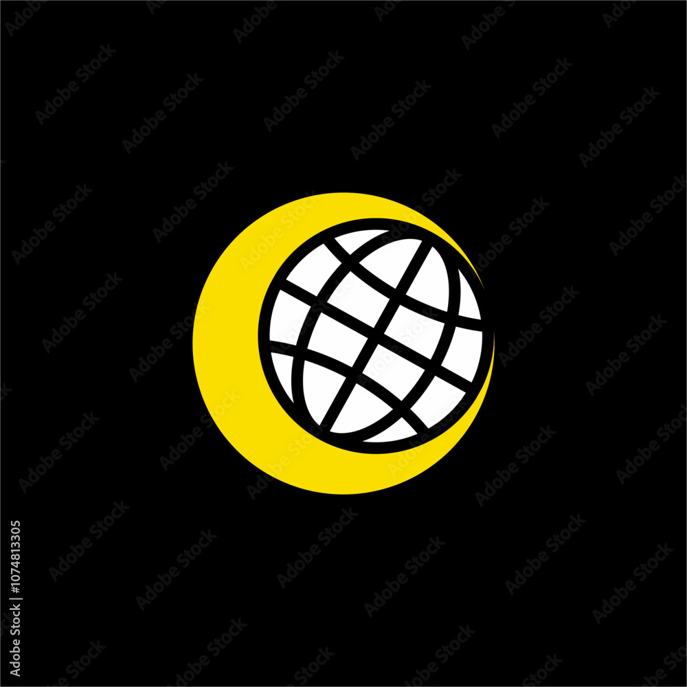 Globe logo design with moon illustration. Globe logo design with moon illustration.