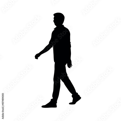 a silhouette of a person wearing a polo shirt and chinos, walking in a casual but neat manner