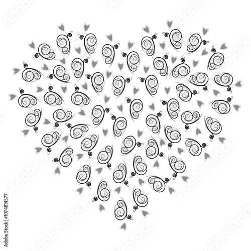 Butterflies and hearts Heart shaped background Texture in grayscale. Thematic cards or leaflets idea