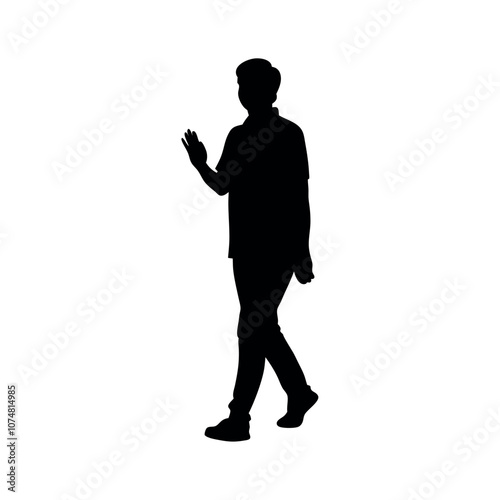 a silhouette of a person wearing a polo shirt and chinos, walking in a casual but neat manner