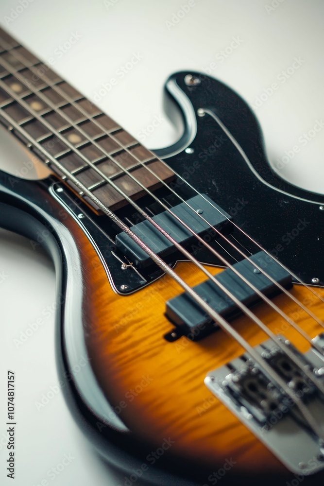 Obraz premium Close up of bass guitar strings and body.