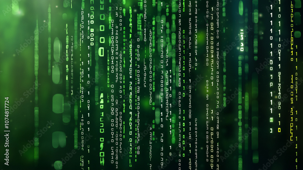 digital background featuring cascading green binary code, creating futuristic and tech inspired atmosphere. Perfect for technology themes digital background featuring cascading green binary code, creating futuristic and tech inspired atmosphere. Perfect for technology themes