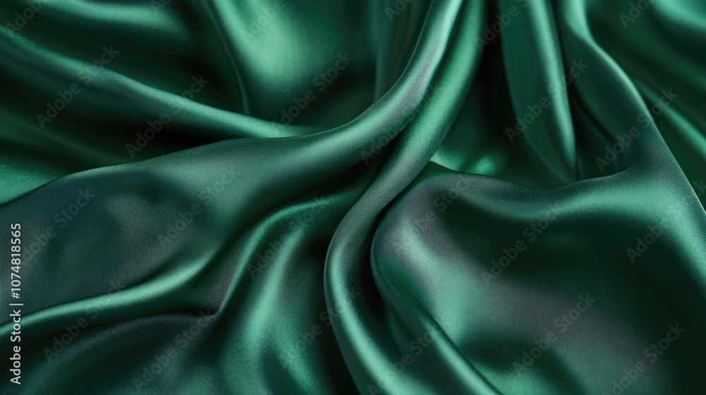 Fototapeta premium Green piece of fabric with a shiny, smooth texture