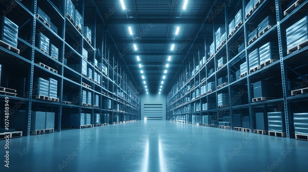 Smart warehouse. Automatic stock storage, modern distribution building, ecommerce warehouse, digital logistics, smart package hardware, AI delivery system, innovation in cargo, commercial storehouse Smart warehouse. Automatic stock storage, modern distribution building, ecommerce warehouse, digital logistics, smart package hardware, AI delivery system, innovation in cargo, commercial storehouse