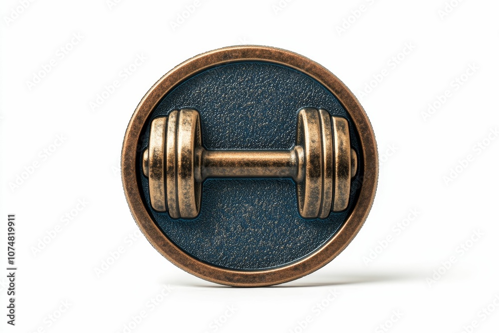 Fototapeta premium Bronze dumbbell medallion on white background.