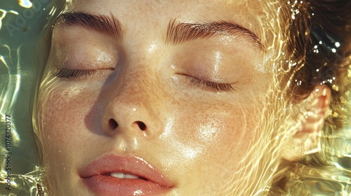 Serene Woman's Face Submerged in Glimmering Water