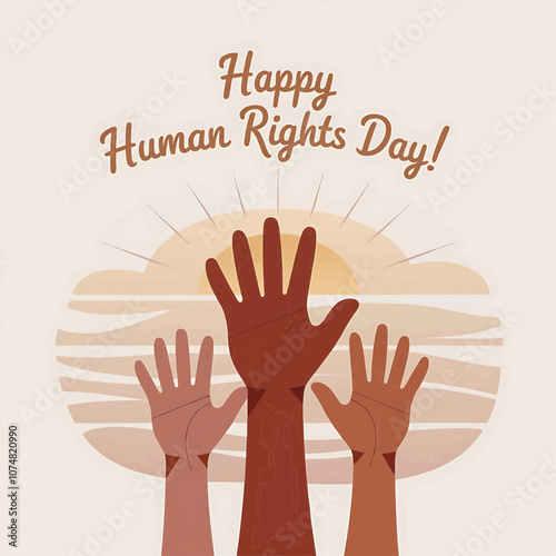 Happy Human Rights Day Vector with Raised Hands in Unity, Celebrating Equality and Justice for All on December 10