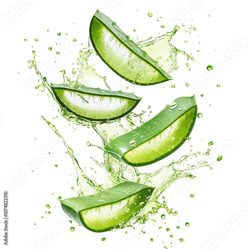 Realistic aloe vera gel splash isolated on transparent background, perfect for skincare, beauty, and wellness product visuals, highlighting hydration, purity, and natural freshness, Generative AI 