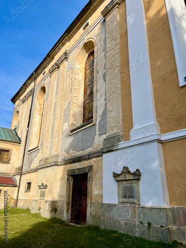 St. Mary Magdalene's Church, side view, in small town of Krasna Lipa, Czech Republic.  photo