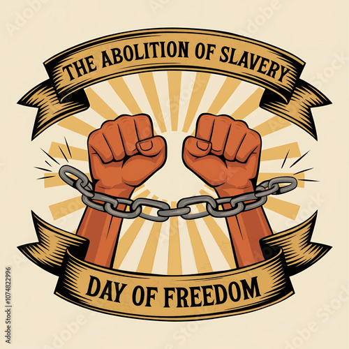 Vibrant illustration for International Day for the Abolition of Slavery with hands raised in solidarity, symbolizing freedom, human rights, and the end of oppression.