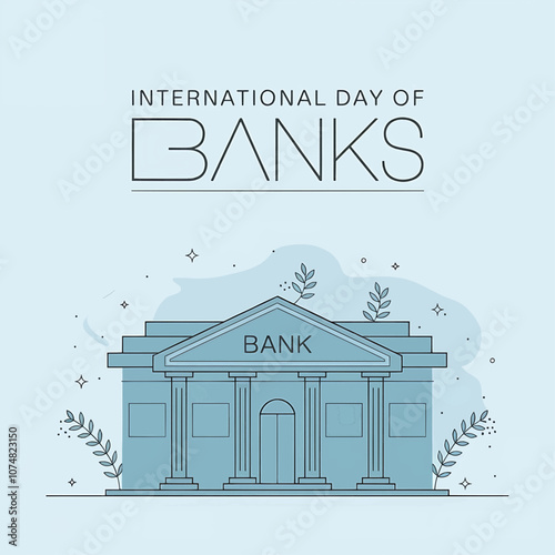 Minimalist vector illustration for International Day of Banks, featuring a modern bank icon, symbolizing the role of banks in supporting global economic stability.