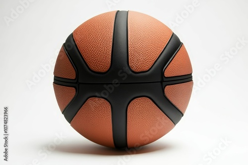 Brown and black basketball on white background. photo