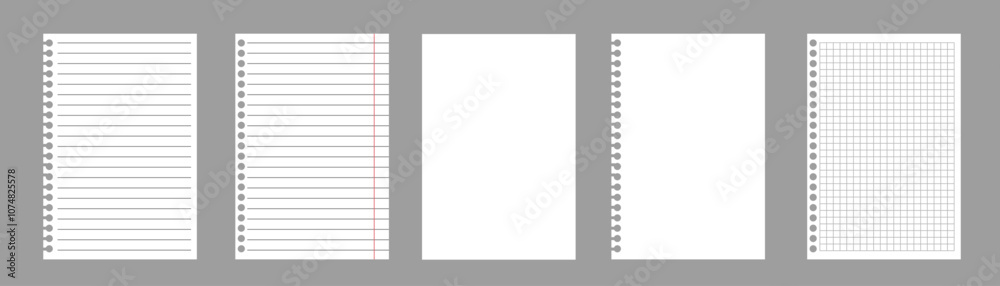 Paper page of notebook. Notebook or book page. Shul sheet with lines and grid. Realistic blank notepaper. Vector illustration. Paper page of notebook. Notebook or book page. Shul sheet with lines and grid. Realistic blank notepaper. Vector illustration.