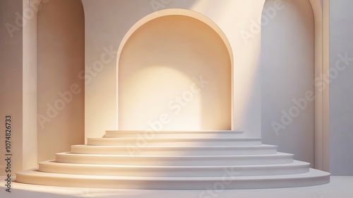 Elegant architectural stage with arched openings and soft light, perfect for events or presentations.