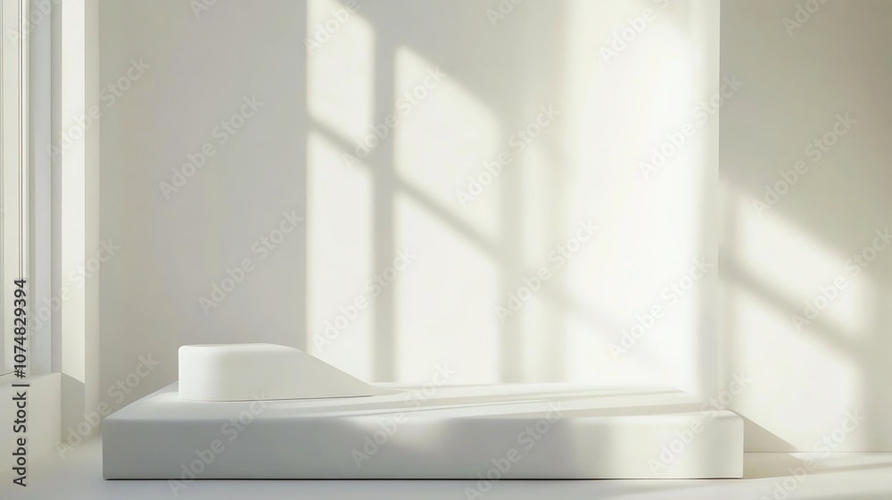 Fototapeta premium Minimalist white space with soft shadows creating a serene atmosphere.