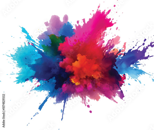 Bright colorful watercolor splash splatter stain brush strokes on white background. Modern vibrant aquarelle spot. Aquarelle explosion on white. Element. Vector watercolor illustration isolated design