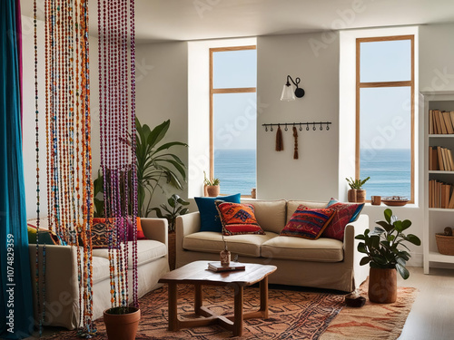 living room Buddhist-style arrangement in a serene setting