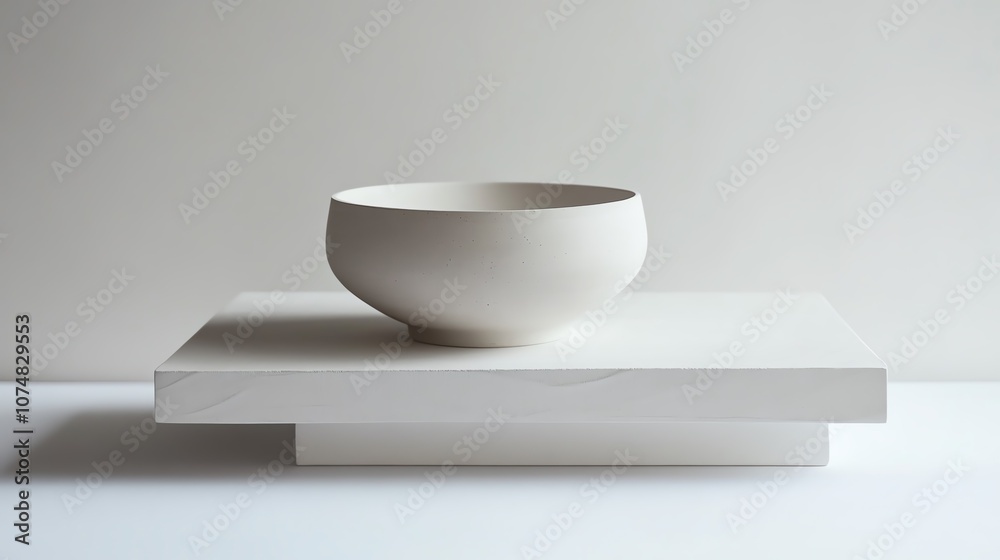Fototapeta premium Minimalistic ceramic bowl placed on a modern white platform against a clean backdrop.