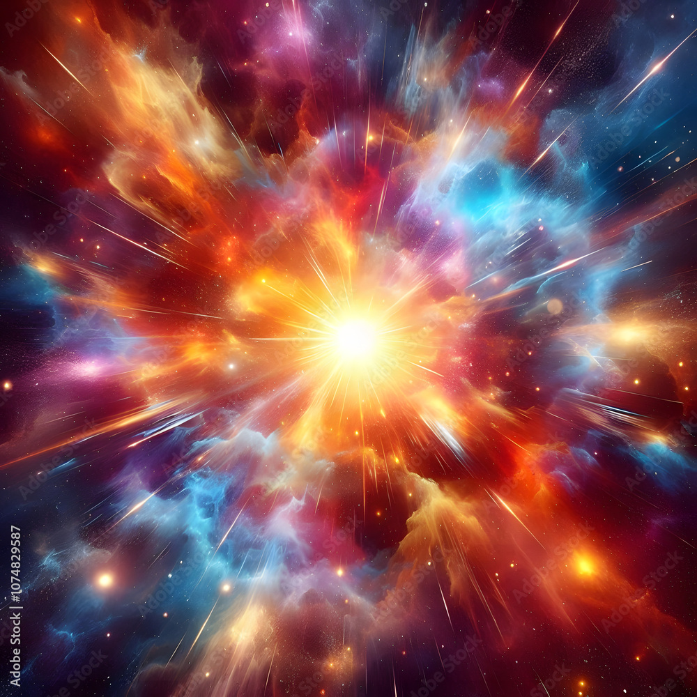 Vibrant Cosmic Explosion - Colorful Nebula and Stars in Deep Space Vibrant Cosmic Explosion - Colorful Nebula and Stars in Deep Space