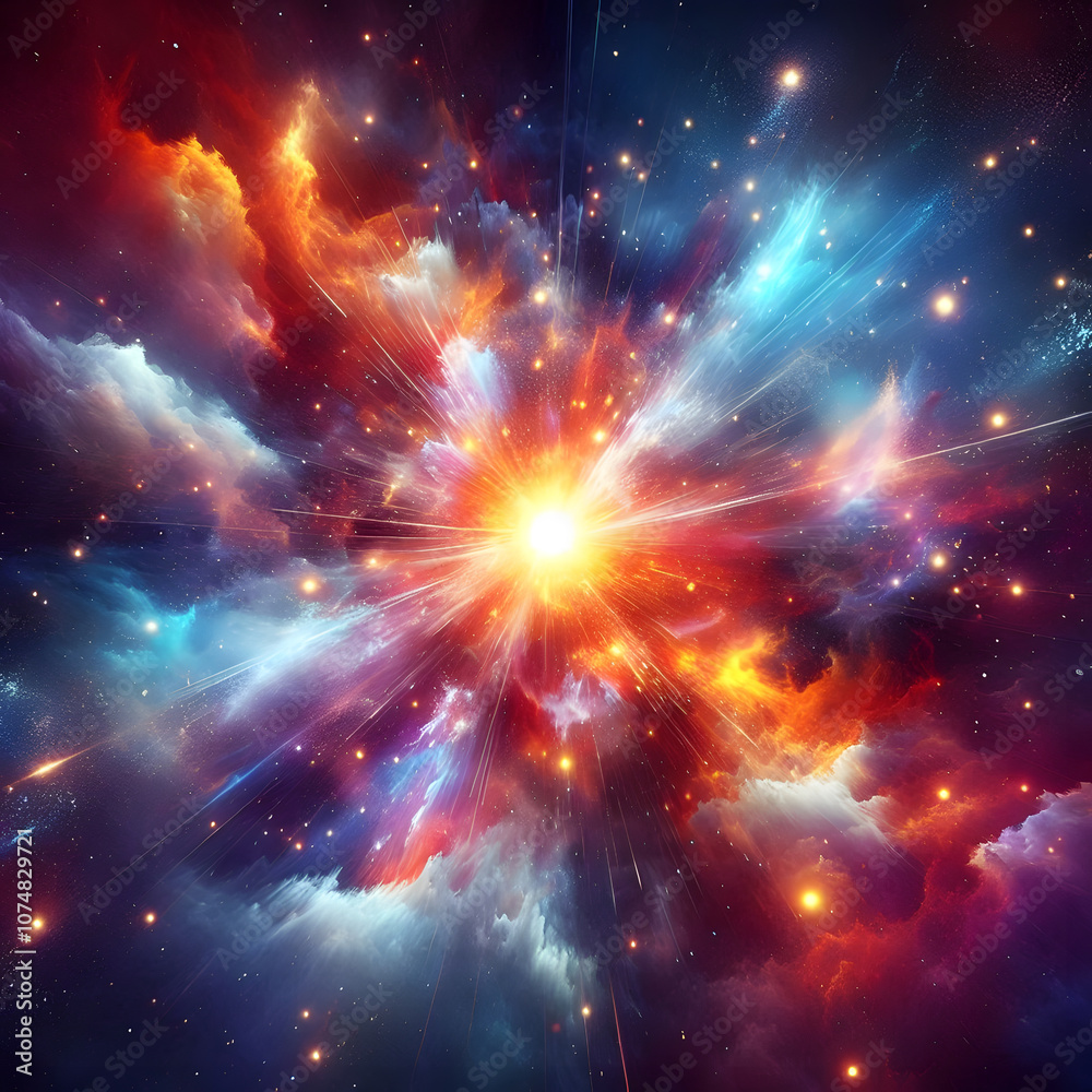 Vibrant Cosmic Explosion - Colorful Nebula and Stars in Deep Space Vibrant Cosmic Explosion - Colorful Nebula and Stars in Deep Space