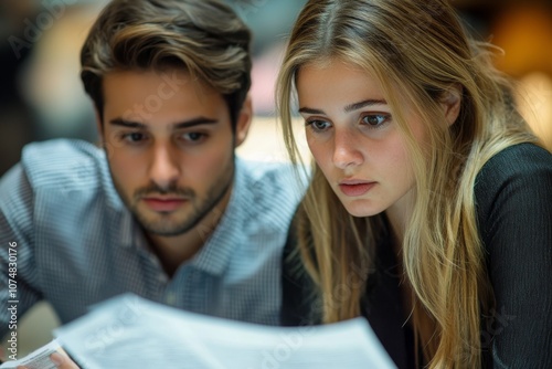 Young Couple Studying Together  Focused Students  Library  University  Exam Preparation  T