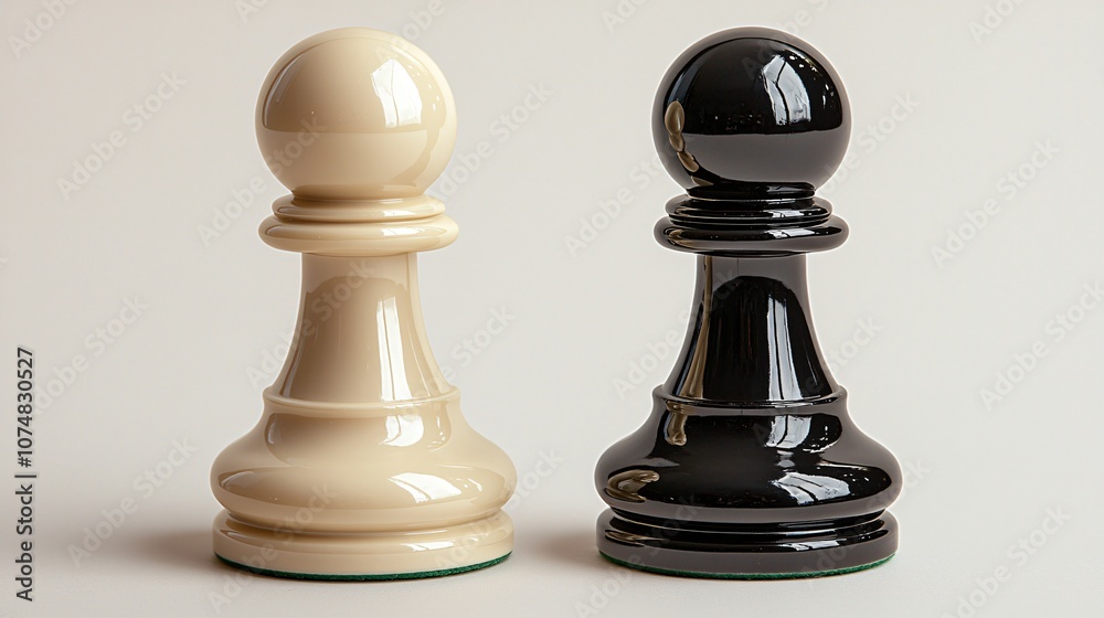White and Black Chess Pawns on White Background
