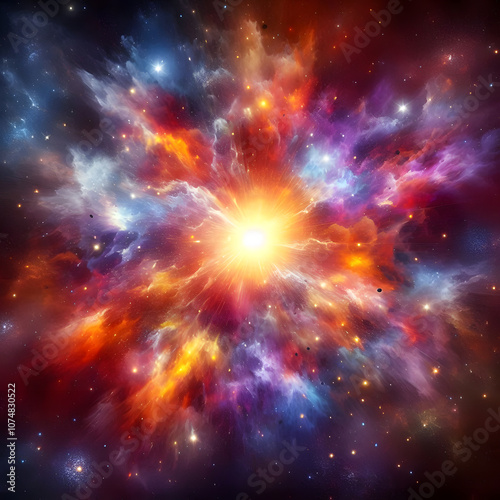 Vibrant Cosmic Explosion - Colorful Nebula and Stars in Deep Space