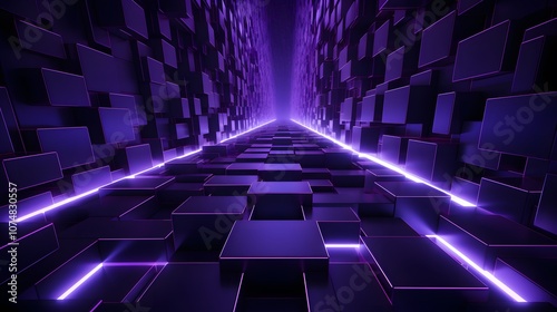 
3d rendering of purple and black abstract geometric background. Scene for advertising, technology, showcase, banner, game, sport, cosmetic, business, metaverse. Sci-Fi Illustration. Product display