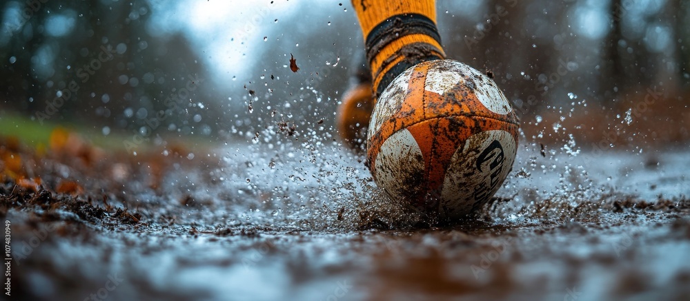 Fototapeta premium Muddy Rugby Ball Splash