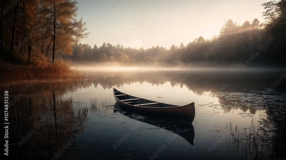 aventura y aire libre. barca solitaria en un lago tranquilo. paz y soledad aventura y aire libre. barca solitaria en un lago tranquilo. paz y soledad