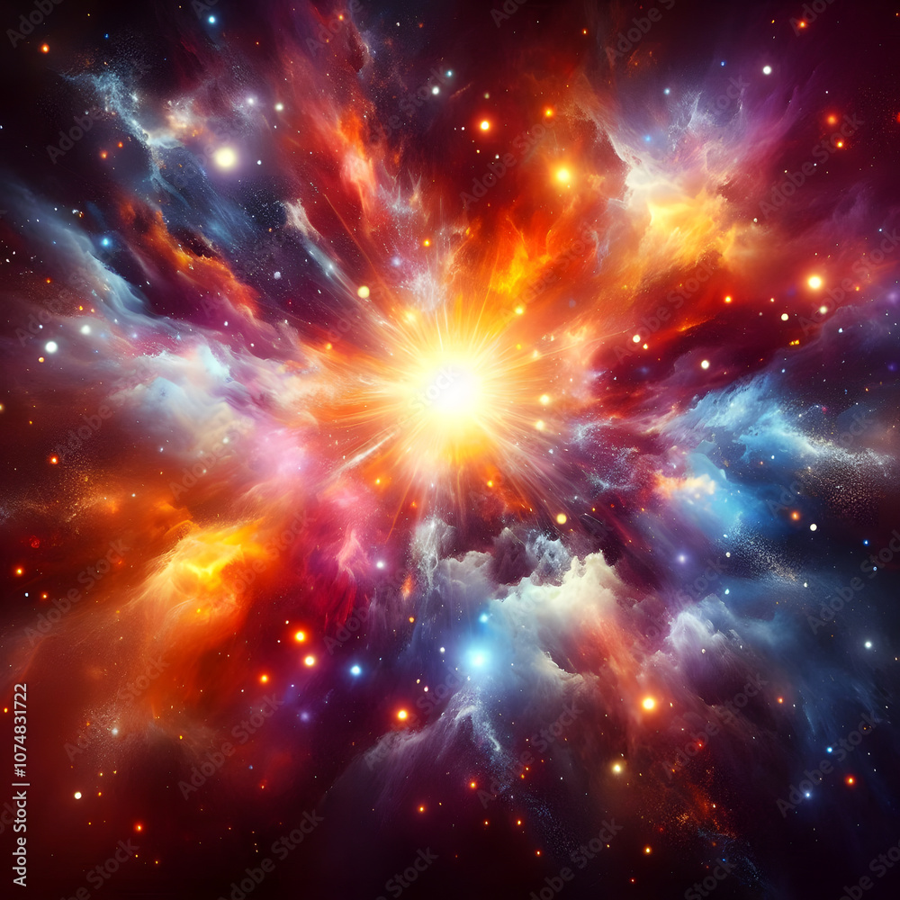 Vibrant Cosmic Explosion - Colorful Nebula and Stars in Deep Space Vibrant Cosmic Explosion - Colorful Nebula and Stars in Deep Space