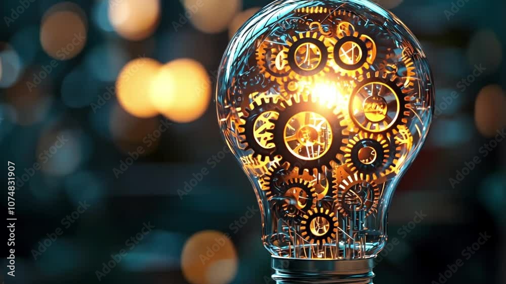 light bulb with cogs in and light leak background