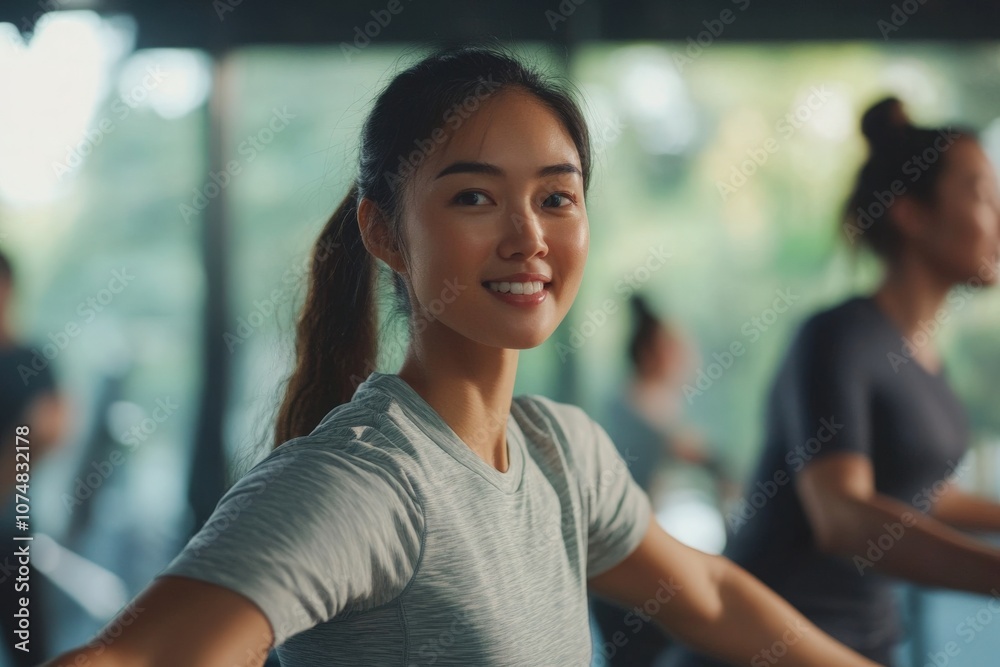 A group of Asian people participates in physical therapy exercises, focusing on strength and rehabilitation techniques in a modern wellness studio filled with natural light. A group of Asian people participates in physical therapy exercises, focusing on strength and rehabilitation techniques in a modern wellness studio filled with natural light.