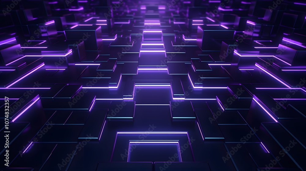 Obraz premium 3d rendering of purple and black abstract geometric background. Scene for advertising, technology, showcase, banner, game, sport, cosmetic, business, metaverse. Sci-Fi Illustration. Product display