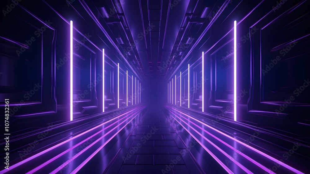 Fototapeta premium 3d rendering of purple and black abstract geometric background. Scene for advertising, technology, showcase, banner, game, sport, cosmetic, business, metaverse. Sci-Fi Illustration. Product display