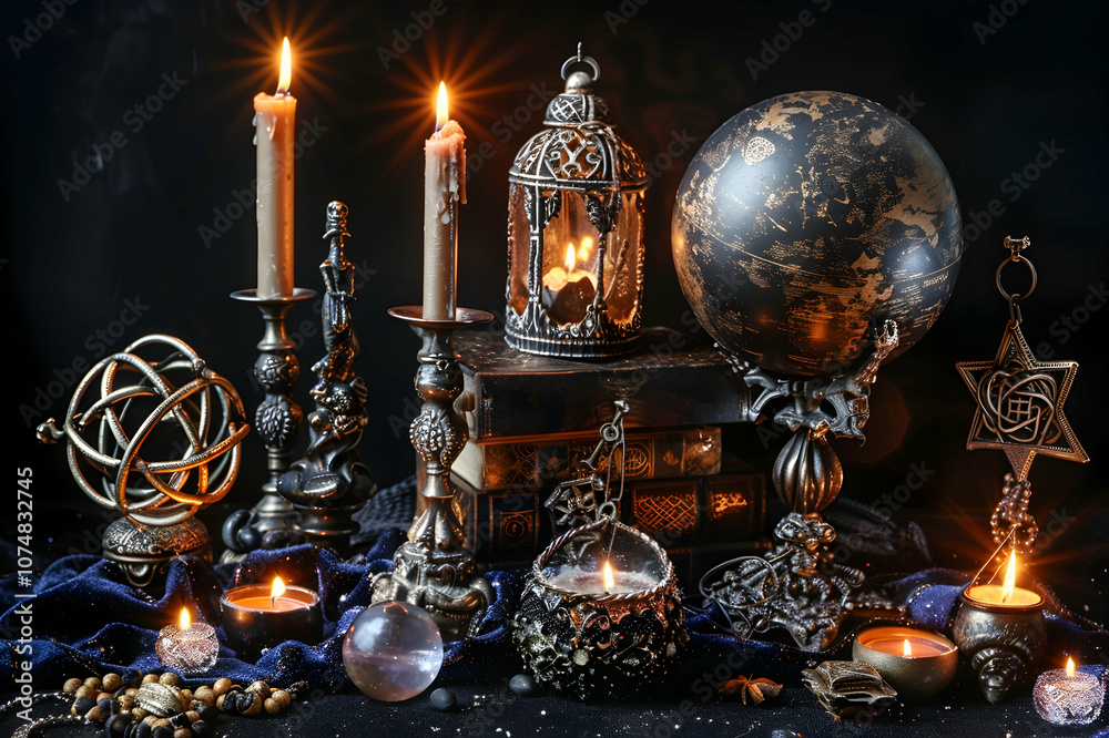 Occult and mystical objects isolated on black Occult and mystical objects isolated on black