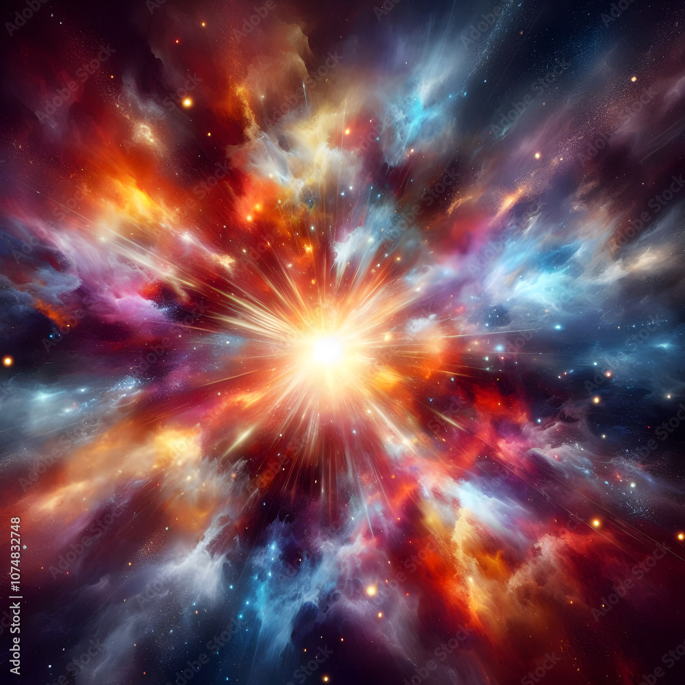 Vibrant Cosmic Explosion - Colorful Nebula and Stars in Deep Space Vibrant Cosmic Explosion - Colorful Nebula and Stars in Deep Space