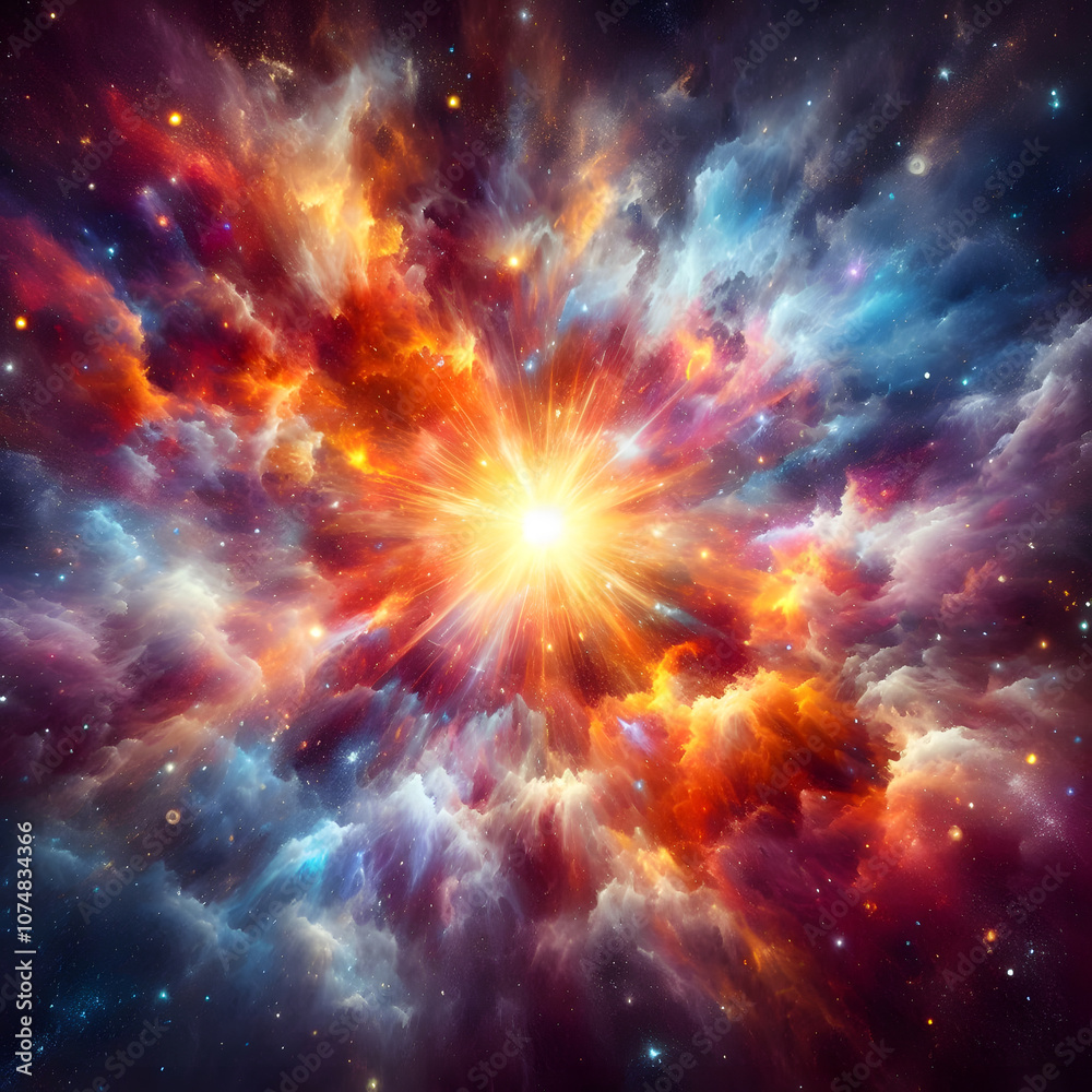 Vibrant Cosmic Explosion - Colorful Nebula and Stars in Deep Space Vibrant Cosmic Explosion - Colorful Nebula and Stars in Deep Space