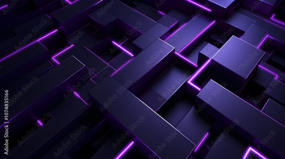 
3d rendering of purple and black abstract geometric background. Scene for advertising, technology, showcase, banner, game, sport, cosmetic, business, metaverse. Sci-Fi Illustration. Product display