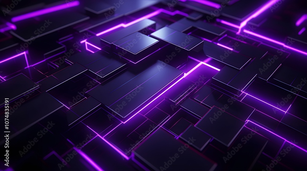 Obraz premium 3d rendering of purple and black abstract geometric background. Scene for advertising, technology, showcase, banner, game, sport, cosmetic, business, metaverse. Sci-Fi Illustration. Product display