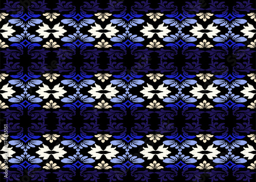 Ikat floral paisley embroidery ethnic traditional pattern Geometric ethnic floral pattern Thai silk embroidery design for decorative home carpet curtain pillow blue geometric pattern 