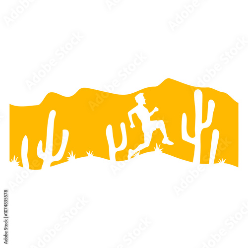 Cacti Desert Man Running Fast Funny Running Fun Spines Plant Thorny Stinger Spine Green Botanical Nature Cool Fun Sahara Plant Lover Isolated T-Shirt Poster Sticker Print Illustration Vector Design