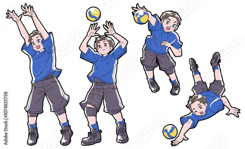 バレーボールをする男の子のイラストセット photo