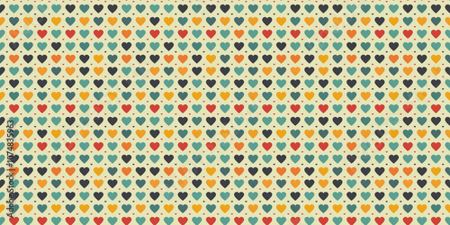 Colorful heart pattern with vintage retro design on light background