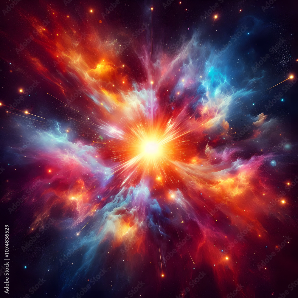 Vibrant Cosmic Explosion - Colorful Nebula and Stars in Deep Space Vibrant Cosmic Explosion - Colorful Nebula and Stars in Deep Space