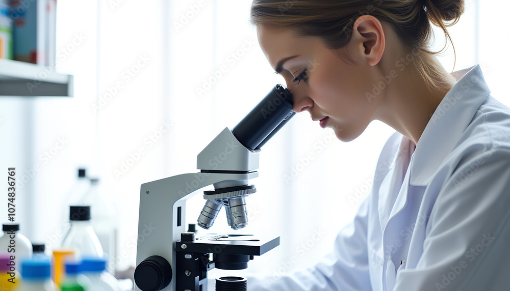 Women and girls engage in scientific exploration in a modern lab, showcasing curiosity and determination in a collaborative environment