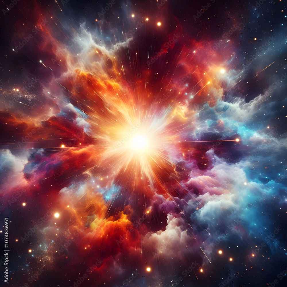 Vibrant Cosmic Explosion - Colorful Nebula and Stars in Deep Space Vibrant Cosmic Explosion - Colorful Nebula and Stars in Deep Space