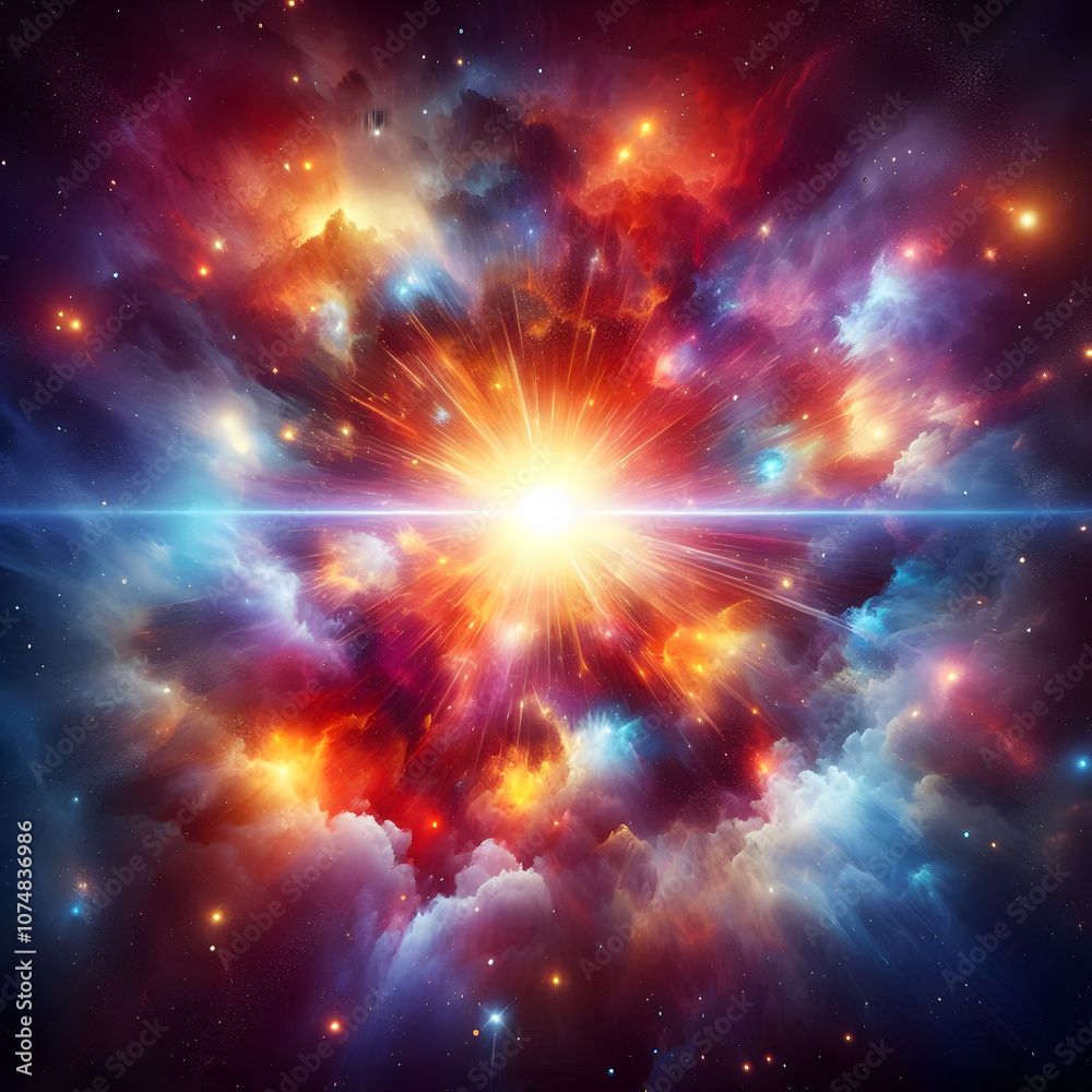 Vibrant Cosmic Explosion - Colorful Nebula and Stars in Deep Space Vibrant Cosmic Explosion - Colorful Nebula and Stars in Deep Space