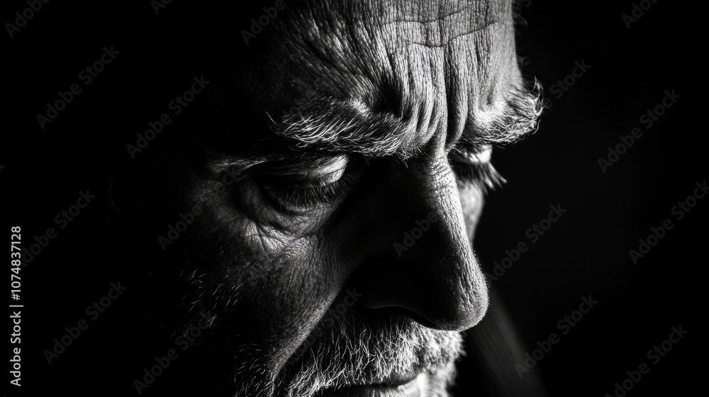 Portrait of an Elderly Man in Deep Thought, Black and White Close-Up Portrait of an Elderly Man in Deep Thought, Black and White Close-Up