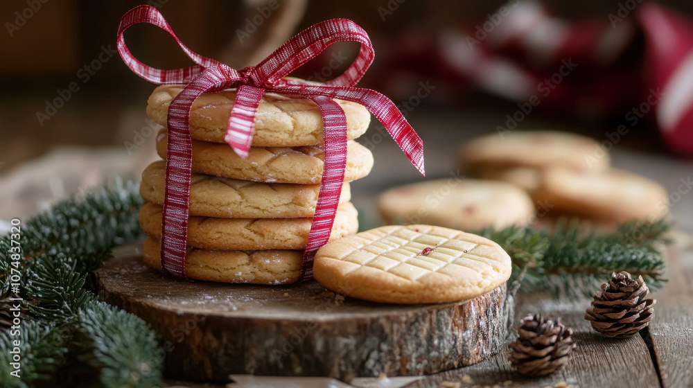 Festive holiday cookies with red ribbon for christmas decoration and gifting ideas Festive holiday cookies with red ribbon for christmas decoration and gifting ideas